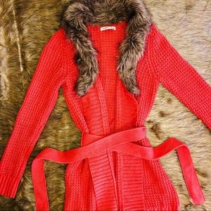 🔥OLD NAVY Long Knit 🧶 Sweater with Fur Collar 🔥